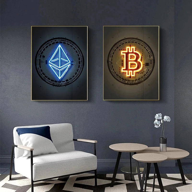 Peinture sur toile Bitcoin / Ethereum